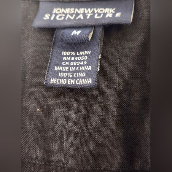 Jones New York Signature M Black 100% LINEN 3/4Slv ButtonUp Textured Women Shirt - Picture 5 of 10